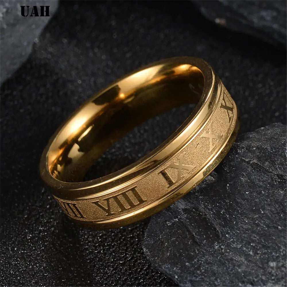 316L Stainless Steel Roman Numerals Band Rings